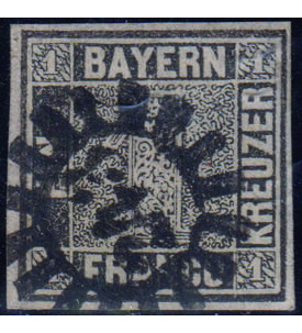 Der Bayern Einser Nr. 1 mit Mhlradstempel 243 geprft und signiert