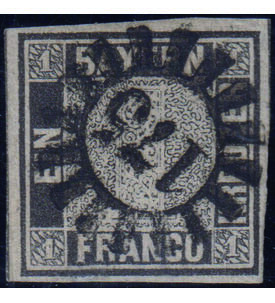 Der Bayern Einser Nr. 1 mit Mhlradstempel 175 geprft und signiert