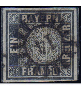 Der Bayern Einser Nr. 1 mit Mhlradstempel 14 geprft und signiert