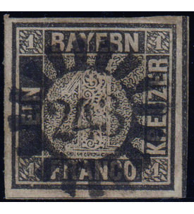 Der Bayern Einser Nr. 1 mit Mhlradstempel 243 geprft und signiert