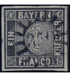 Der Bayern Einser Nr. 1 mit Mhlradstempel 351 geprft und signiert