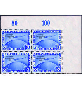 Deutsches Reich Nr. 497 postfrischer Eckrand-Viererbl. Chicago-Fahrt 1933