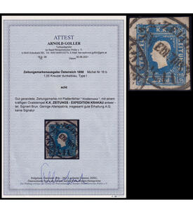 �sterreich Zeitungsmarke 1858 Nr. 16 b gestempelt mit Farbfotoattest