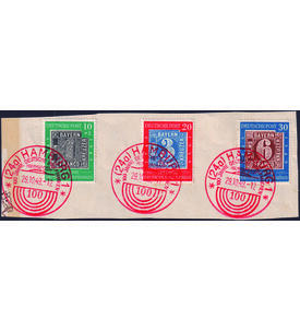 BRD Nr. 113-115 roten Sonderstempeln auf Briefausschnitt 100 J. deutsche Briefmarken
