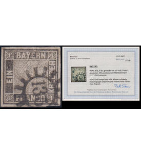 Bayern Einser Nr. 1 von 1849 gestempelt mit Farbfotobefund