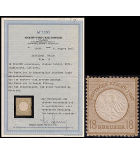 Dt. Reich Brustschild Nr. 11 18 Kreuzer ungestempelt mit Farbfotoattest Sommer