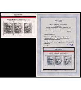 BRD Block 11 F postfrisch ohne Golddruck mit Farbfoto- attest Schlegel