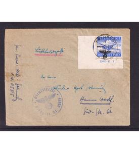 Deutsches Reich Feldpostbrief Nr. 1 A als Eckrandst�ck unten links mit HAN JU52