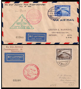 Dt. Reich - S�damerikafahrt Nr. 438-439 auf 2 dekorativen Zeppelin-Briefen