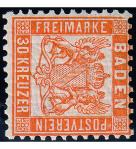 Baden 30 Kreuzer Nr. 22 a postfrisch, gepr�ft und signiert Wappen 1862