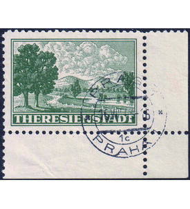 B�hmen u M�hren Theresienstadt Nr. Z 1 gestempeltes Eckrand- st�ck gepr�ft und signiert