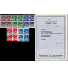 Berlin-Viererbl�cke mit Attest Nr. 286-290 gestempelt Brandenburger Tor