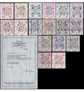 Berlin-Viererbl�cke mit Attest ex Nr. 770-849 gestempelt Frauen der dt. Geschichte