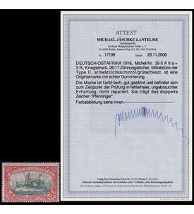 Deutsche Kolonie Ostafrika Nr. 39 II A II a ungestempelt mit Farbfotoattest