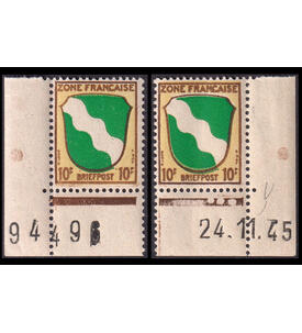 Franz�ische Zone Ecken Nr. 5  je 1 postfrisches Eckrandst�ck mit Druckdatum + Bogennummer