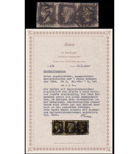 Gro�britannien Black Penny Nr. 1 als gestempelter Dreier- streifen mit Farbfotoattest