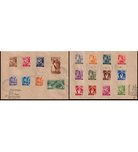 Saar Schmuckbriefe Nr. 206-225 auf 2 Briefen Berufe und Ansichten 1947