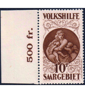 Saar Madonna 1928 Nr. 134 postfrisch vom Seitenrand mit Wertz�hler