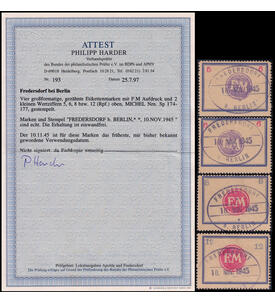 Lokalausgabe Fredersdorf Nr. Sp 174 - Sp 177 gestempelt mit Farbfotoattest