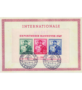 Alliierte Besetzung Block 1 auf Messekarte mit Ersttags- Sonderstempel