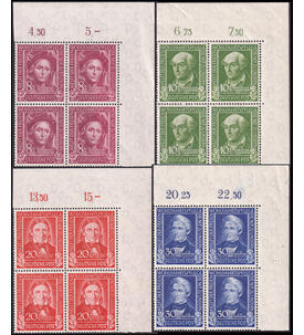 BRD Wohlfahrt 1949 Nr. 117-120 postfrische Viererbl�cke aus Ecke oben rechts