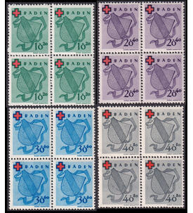 Frz. Zone Baden Nr. 42-45 postfrisch im Viererblock Rotes Kreuz 1949 MW: 440.-!