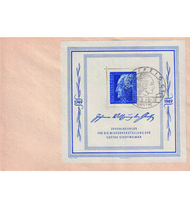 SBZ Goethe-Block mit Sonderstempel auf Blankobrief Leipzig C1 28.8.49 Goethe
