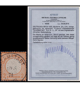 Deutsches Reich 2 Kreuzer Nr. 24 gestempelt mit Farbfotoattest