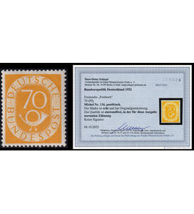 BRD 70 Pfennig Posthorn Nr. 136 postfrisch mit Farbfotobefund Schlegel