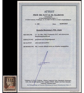 Deutsche Besetzung Zante Nr. I Typ I postfrisch mit Farbfotoattest