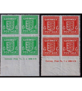 Deutsche Besetzung Guernsey Nr. 4-5 vom Unterrand mit den Druckvermerken Wappen 1942