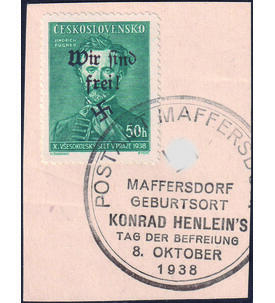Sudetenland Maffersdorf mit Aufdruck Wir sind frei mit Sonderstempel