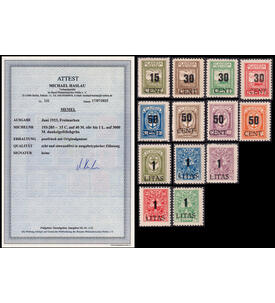 Memel Freimarken 1923 Nr. 193-205 postfrisch mit Farbfotoattest Haslau
