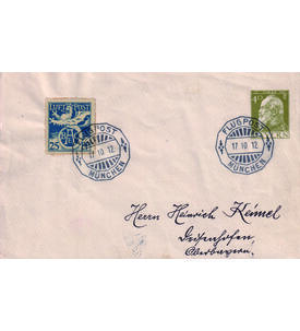 Bayern Flugpost Nr. F I auf Brief Gefl�gelter L�we 1912