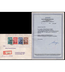 Deutsches Reich Nothilfe 1933 Nr. 508-511 Einschreibebrief mit Farbfotoattest Schlegel