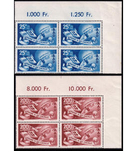 Saar Europarat 1950 Nr. 297-298 postfrische Viererbl�cke aus Ecke oben rechts
