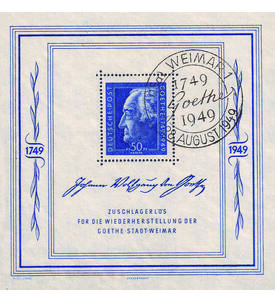 SBZ Goethe-Block 1949 Block 6 mit Sonderstempel Weimar gepr�ft u. signiert