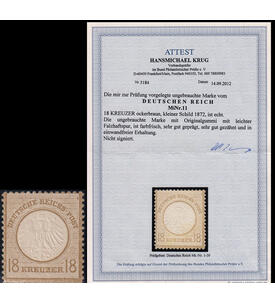 Deutsches Reich 18 Kreuzer Nr. 11 ungestempelt mit Farbfotoattest