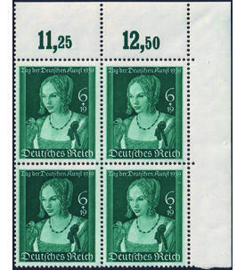 Dt. Reich Nr. 669-670 postfr. Eckrand-Viererblock aus der rechten oberen Ecke