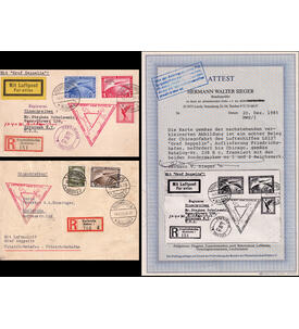 Deutsches Reich Chicago-Fahrt Nr. 496-498 auf 2 Belegen mit Farbfotoattest