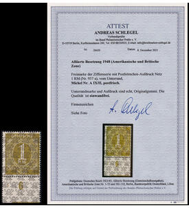 All. Besetzung 1 Reichsmark Nr. A IX / II postfrisch mit Farbfotoattest Schlegel