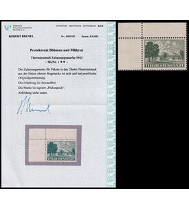 B�hmen u M�hren Theresienstadt Nr. Z 1 postfrische mit Farbfotoattest aus Ecke oben links