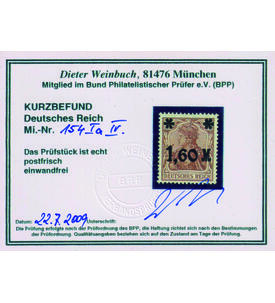 Deutsches Reich Nr. 154 I a IV postfrisch mit Farbfotobefund echt und einwandfrei