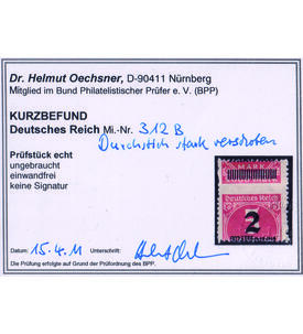 Deutsches Reich Verz�hnung Nr. 312 B mit Farbfotobefund