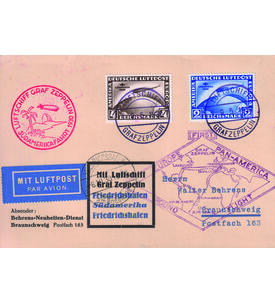 Dt. Reich S�damerika-Fahrt Nr. 438-439 auf Zeppelin-Karte mit typischen Abstempelungen