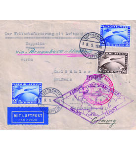 Dt. Reich S�damerika-Fahrt Bordpostbrief vom 19.5.1930 frankiert m. 2x 2 RM + 1x 4 RM