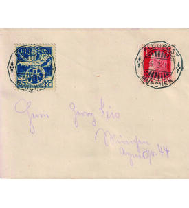 Bayern Flugpostbrief m. Nr. F I und Zusatzfrankatur 2 Flugpoststempel von M�nchen