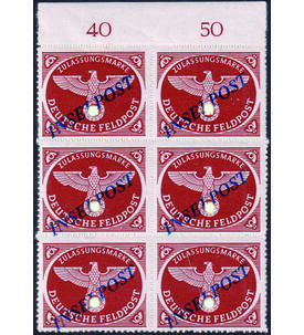 Deutsches Reich Feldpost Nr. 10 B senkrechter 6er-Block vom Oberrand gepr�ft