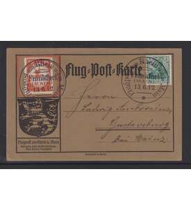 Flug-Post-Karte II von 1912 20 Pfennig Flugpost-Ausgabe + Germania Zusatzfrankatur