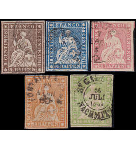 Schweiz sitzende Helvetia Nr. 13-17 gestempelt